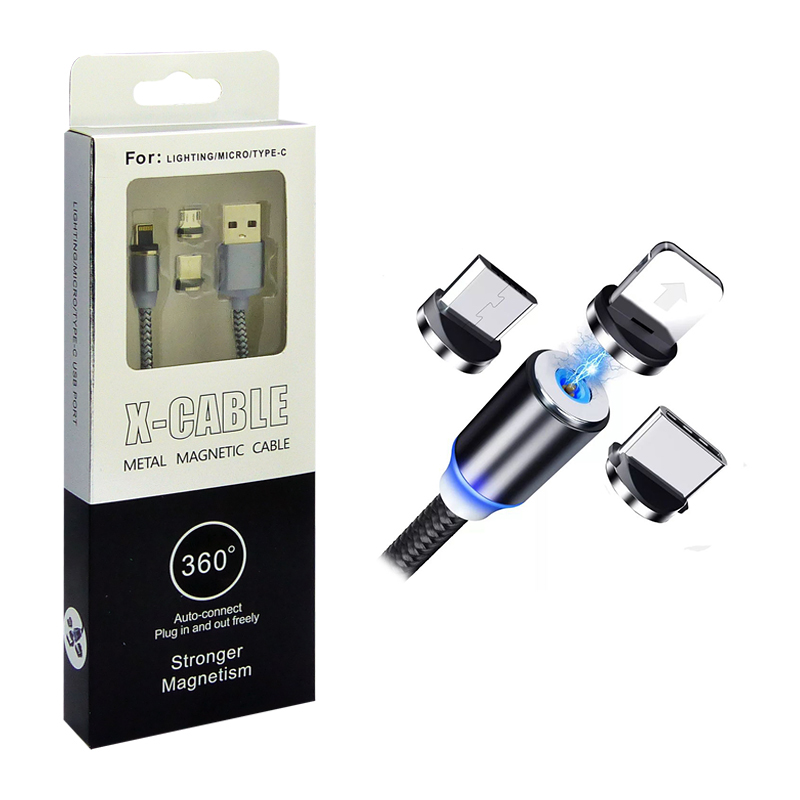 Cable Cargador Magnético Usb 3 En 1 Tipo-c/micro Usb/ios Color